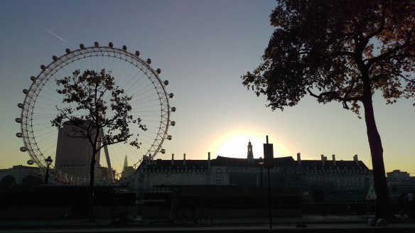 View over the Thames at sunrise from Whitehall Gardens